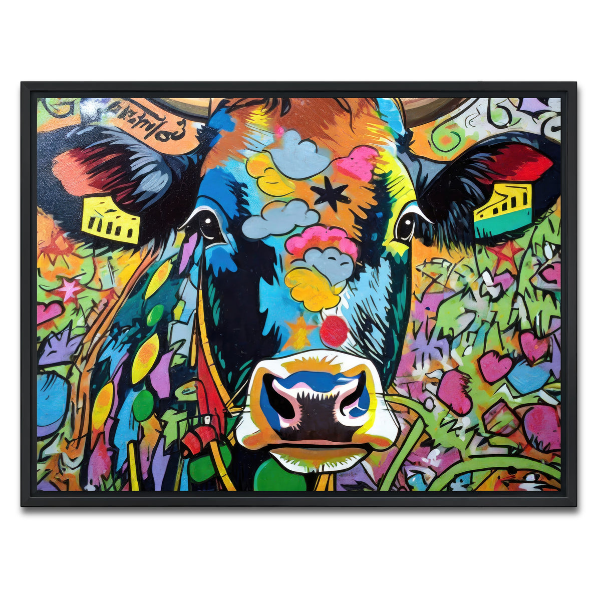 AUTO-MOCKUP WHITE | cow graffiti | 1 Piece | Black Framed Canvas | group=4x3