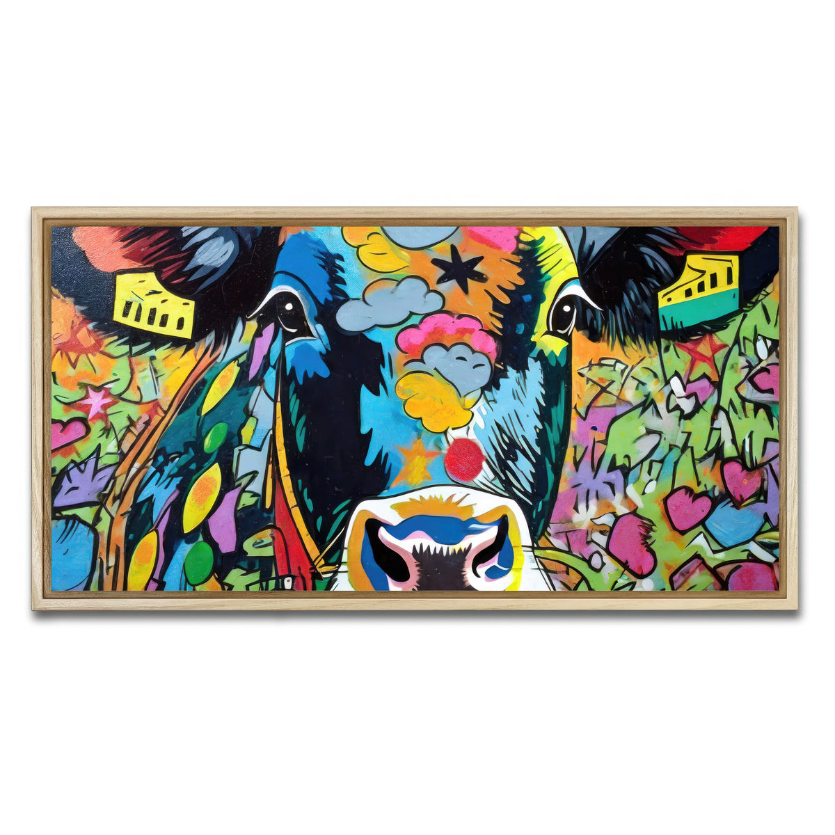 AUTO-MOCKUP WHITE | cow graffiti | 1 Piece | Natural Framed Canvas | group=2x1