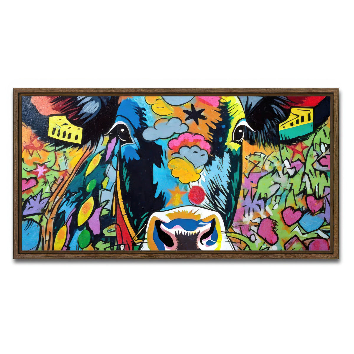 AUTO-MOCKUP WHITE | cow graffiti | 1 Piece | Walnut Framed Canvas | group=2x1