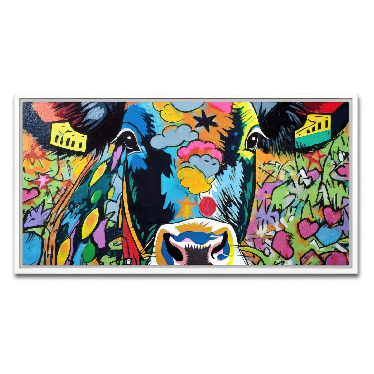 AUTO-MOCKUP WHITE | cow graffiti | 1 Piece | White Framed Canvas | group=2x1