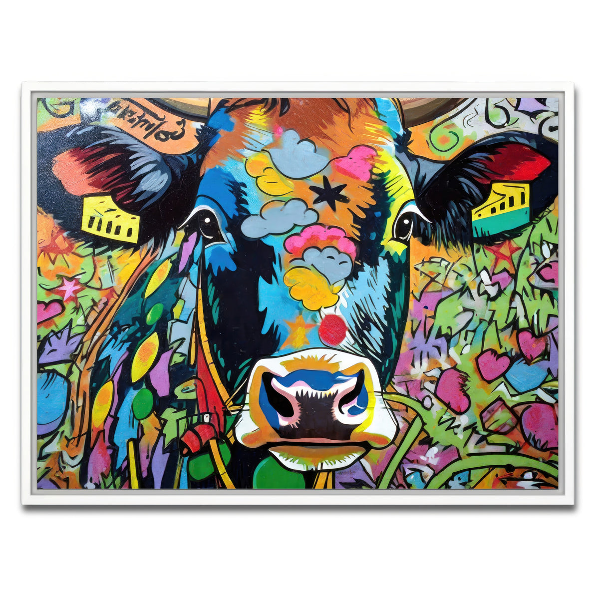 AUTO-MOCKUP WHITE | cow graffiti | 1 Piece | White Framed Canvas | group=4x3