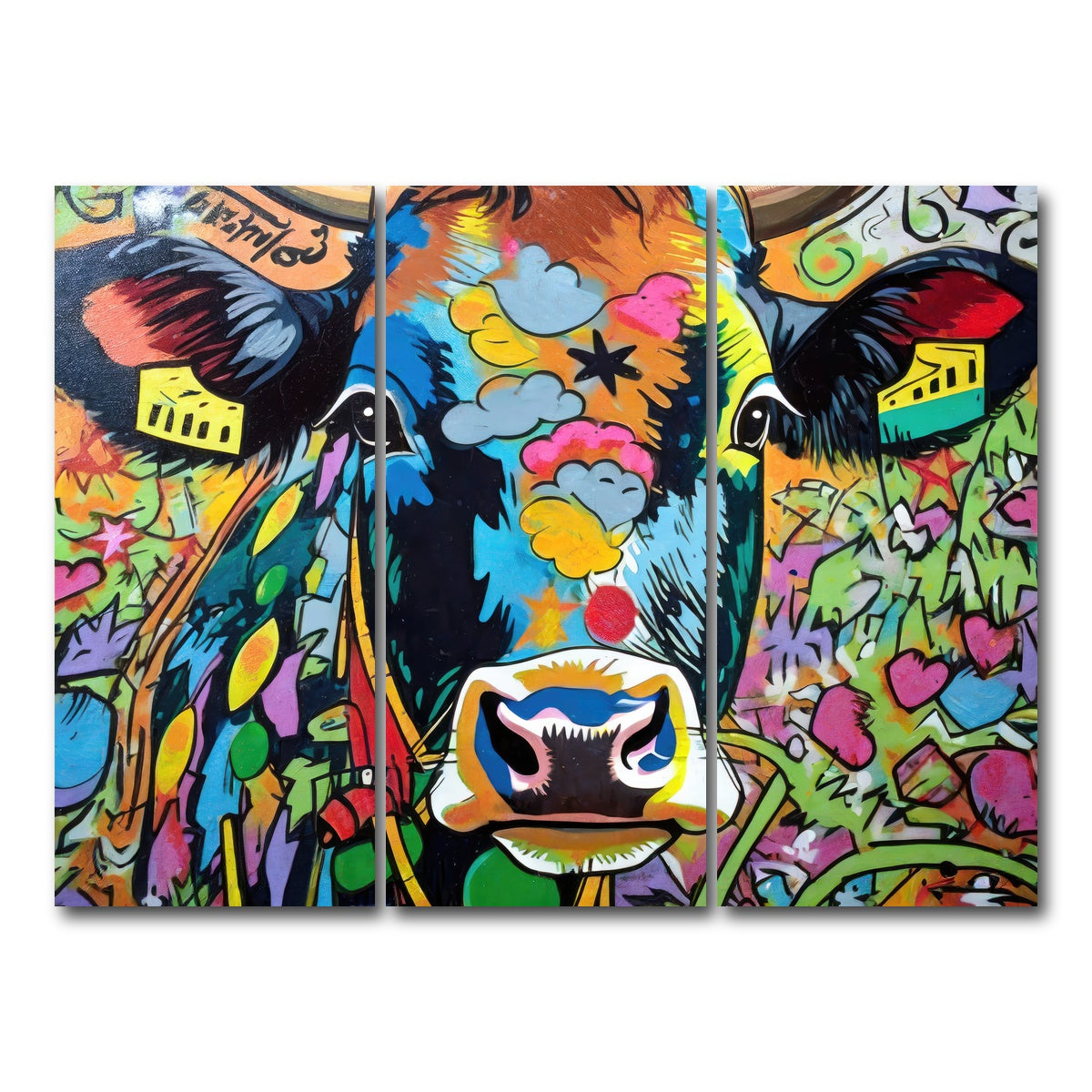 AUTO-MOCKUP WHITE | cow graffiti | 3 Piece | Gallery Wrap Canvas | group=8x18