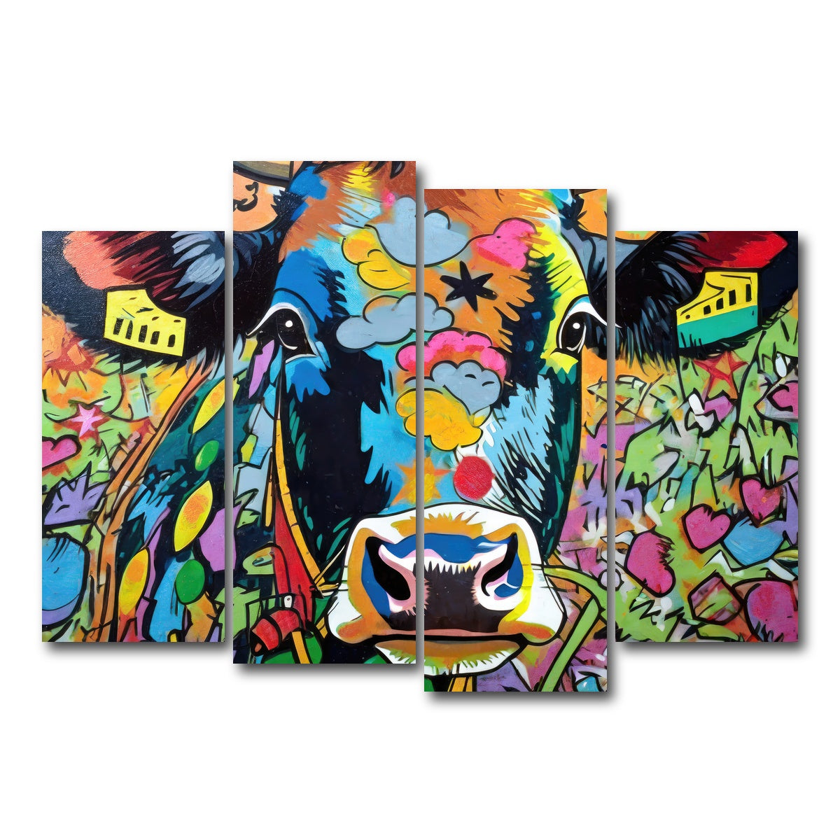 AUTO-MOCKUP WHITE | cow graffiti | 4 Piece | Gallery Wrap Canvas | group=4_normal