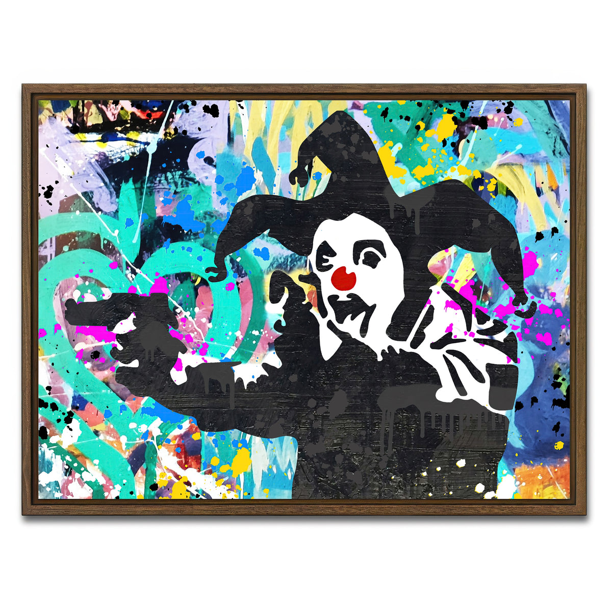 AUTO-MOCKUP WHITE | crazy clown | 1 Piece | Walnut Framed Canvas | group=4x3