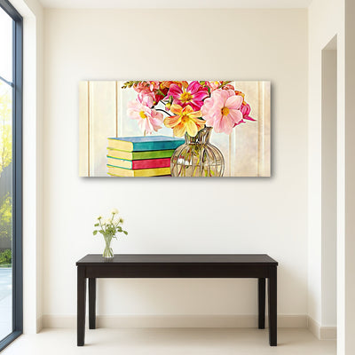 AUTO-MOCKUP ROOM | dahlias and colorful books