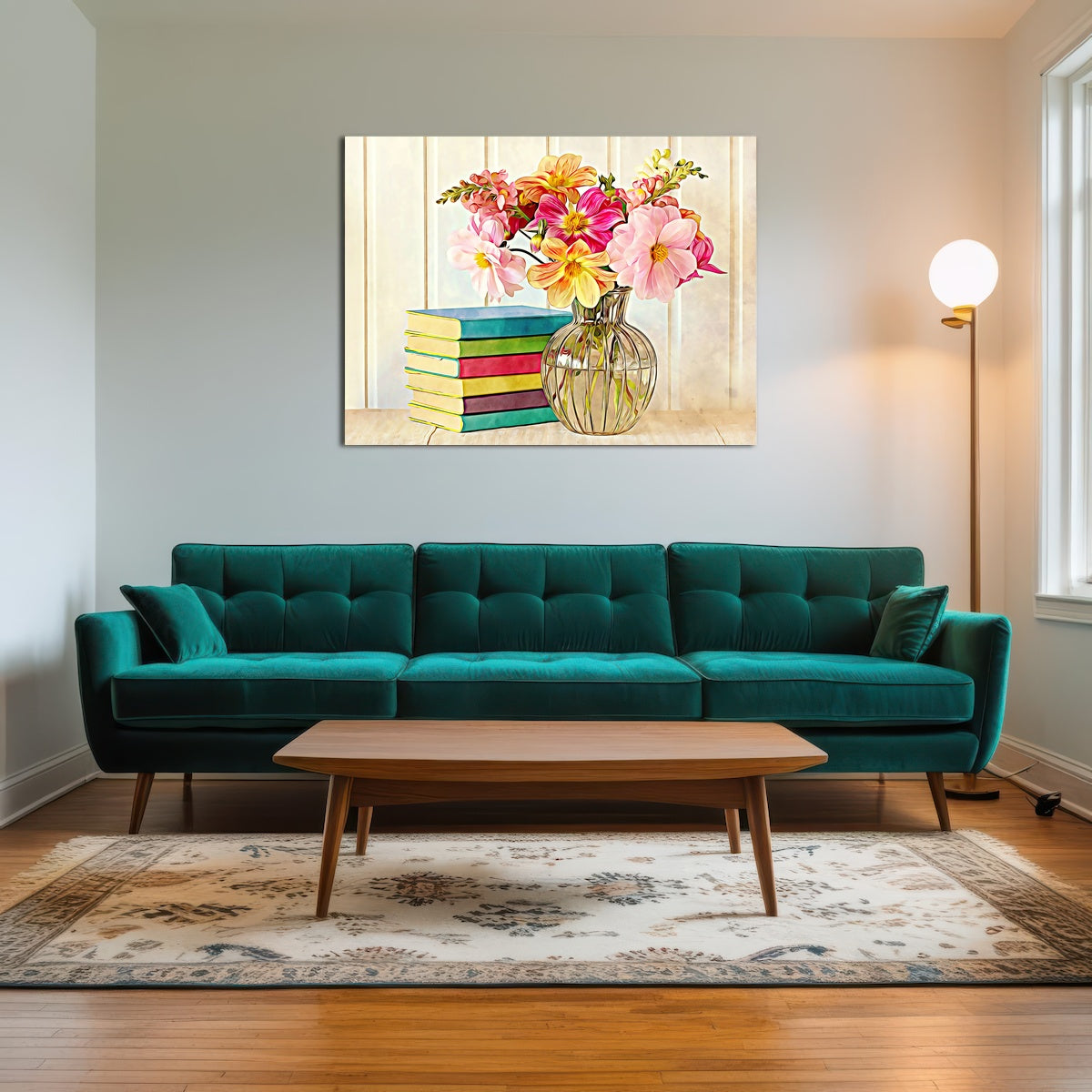 AUTO-MOCKUP ROOM | dahlias and colorful books