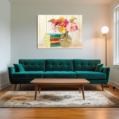 AUTO-MOCKUP ROOM | dahlias and colorful books