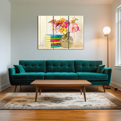 AUTO-MOCKUP ROOM | dahlias and colorful books