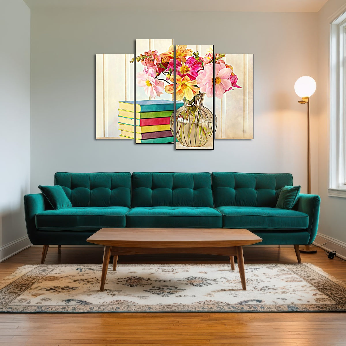 AUTO-MOCKUP ROOM | dahlias and colorful books