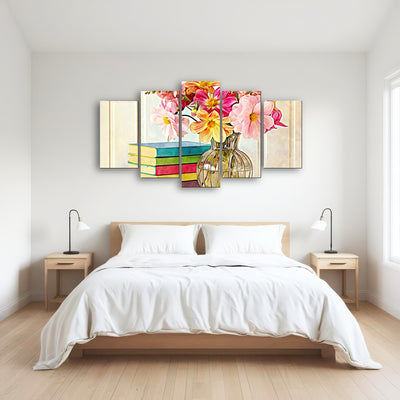 AUTO-MOCKUP ROOM | dahlias and colorful books