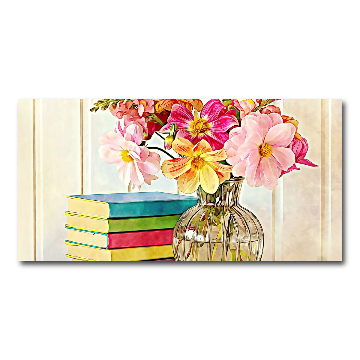 AUTO-MOCKUP WHITE | dahlias and colorful books | 1 Piece | Gallery Wrap Canvas | group=2x1