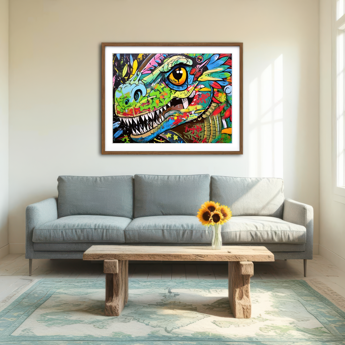 AUTO-MOCKUP ROOM | Dinosaur Graffiti Wall Art