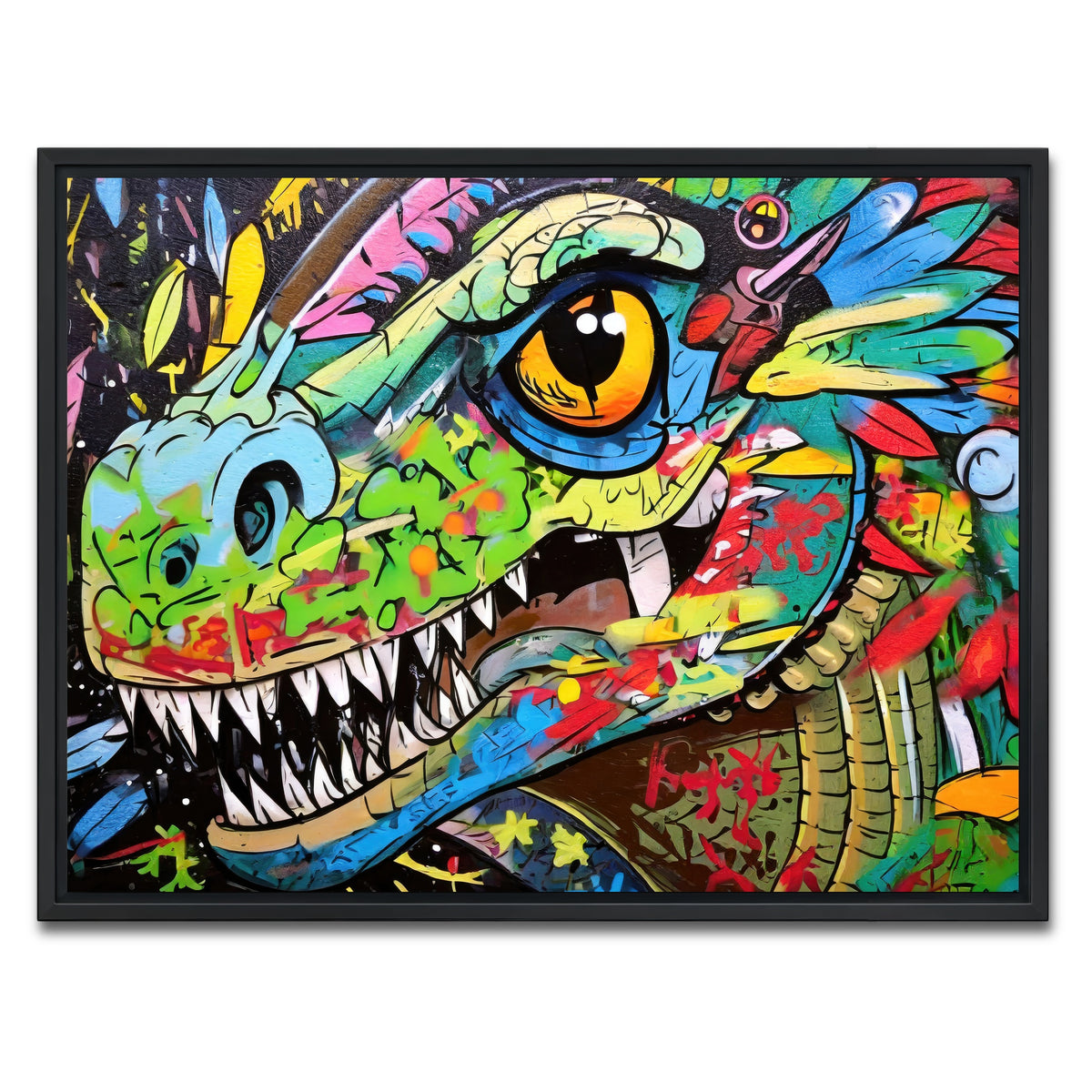 AUTO-MOCKUP WHITE | dinosaur graffiti | 1 Piece | Black Framed Canvas | group=4x3
