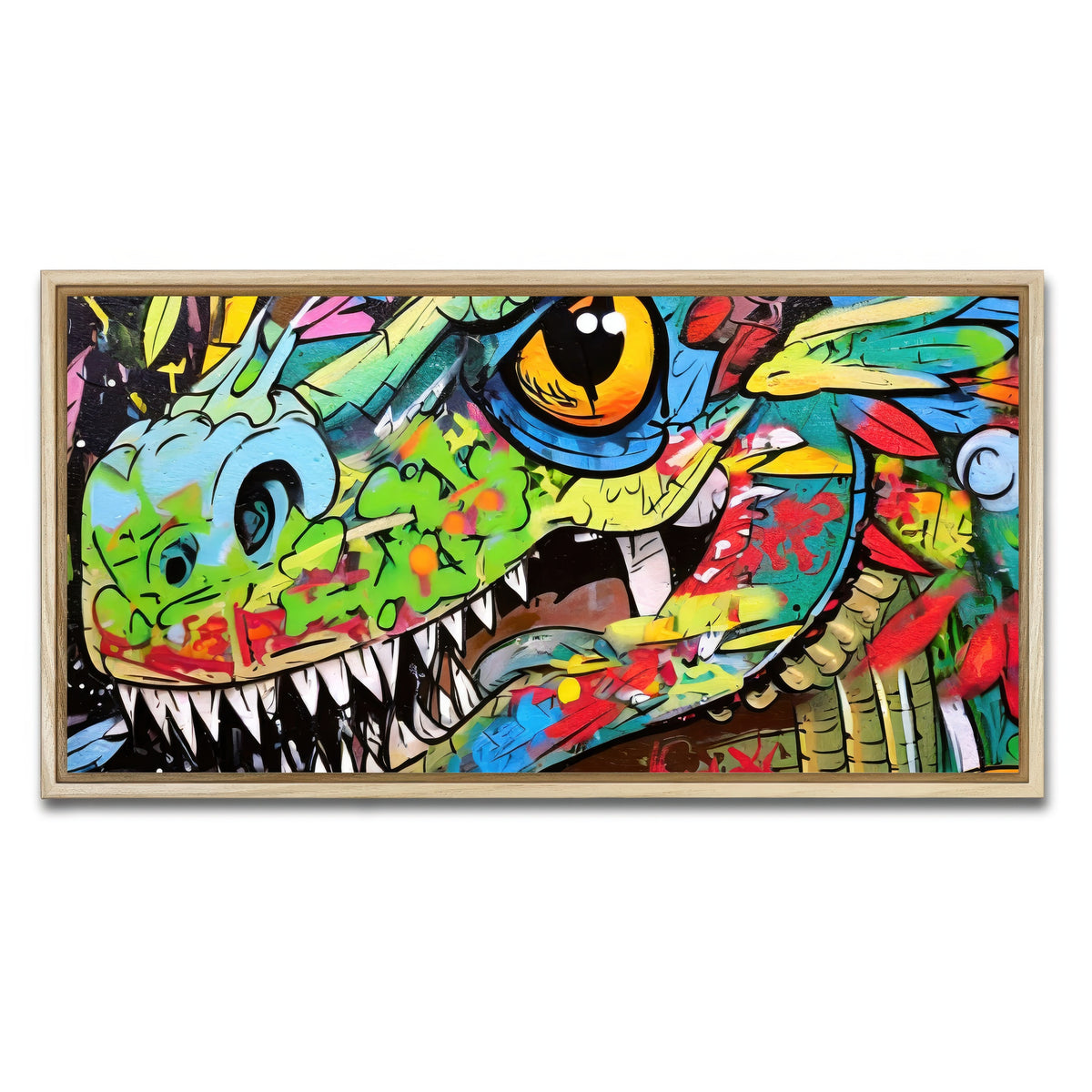 AUTO-MOCKUP WHITE | dinosaur graffiti | 1 Piece | Natural Framed Canvas | group=2x1