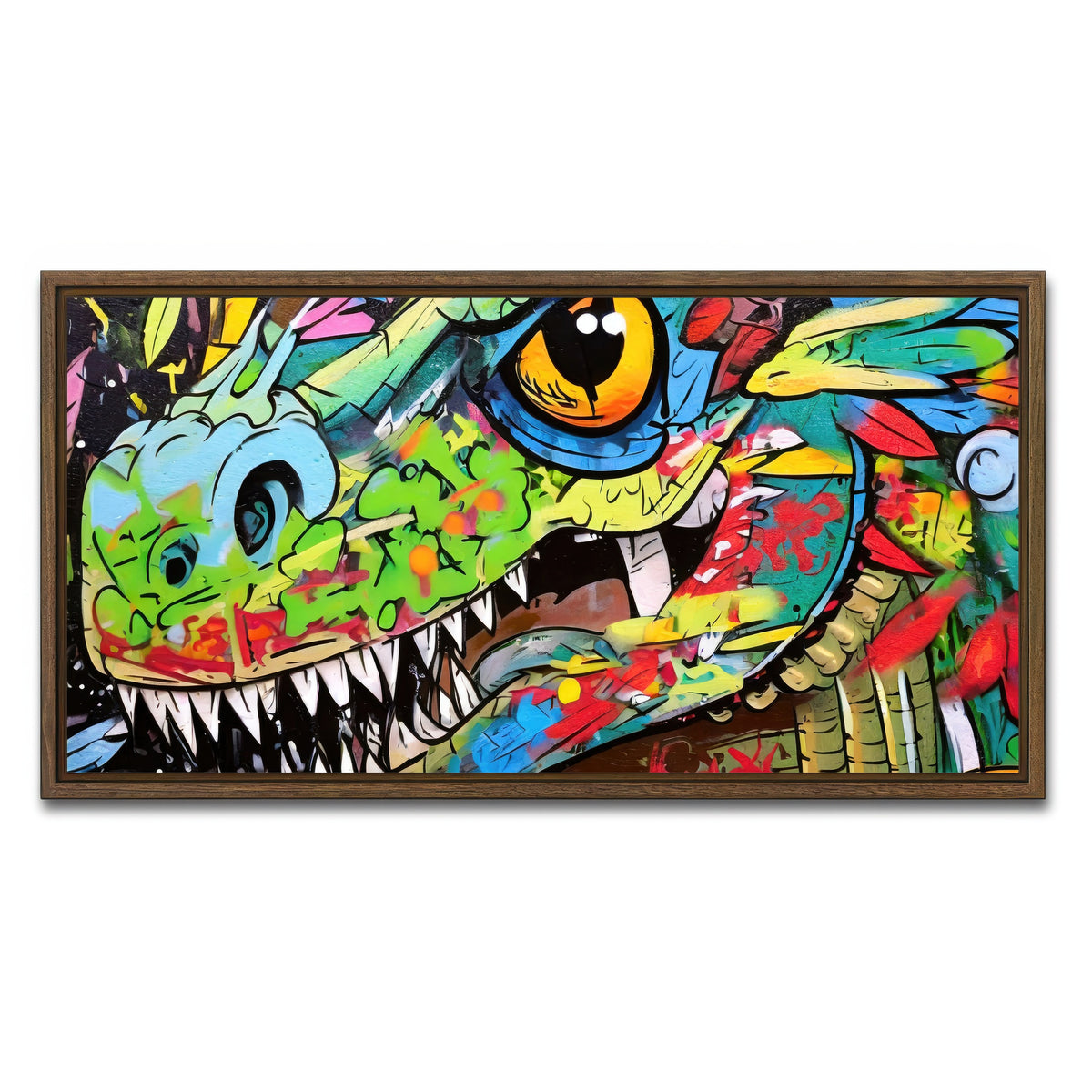 AUTO-MOCKUP WHITE | dinosaur graffiti | 1 Piece | Walnut Framed Canvas | group=2x1
