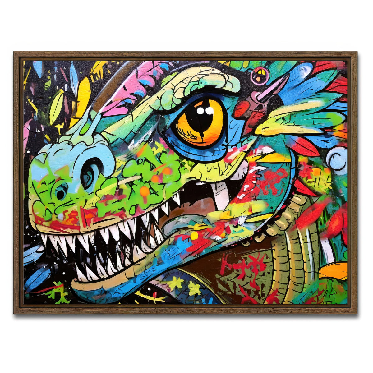 AUTO-MOCKUP WHITE | dinosaur graffiti | 1 Piece | Walnut Framed Canvas | group=4x3