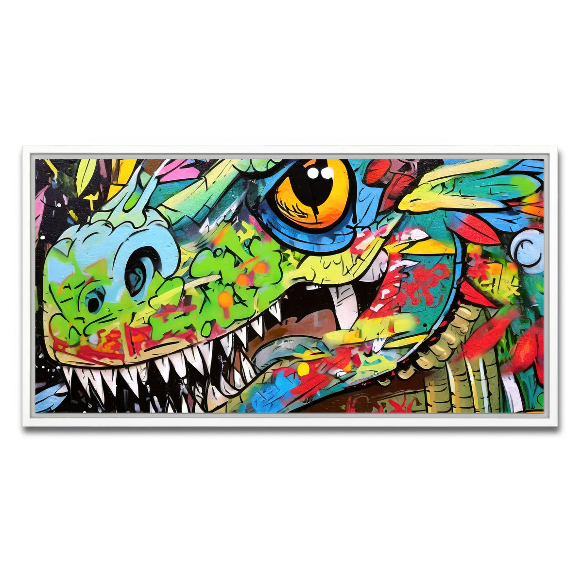 AUTO-MOCKUP WHITE | dinosaur graffiti | 1 Piece | White Framed Canvas | group=2x1