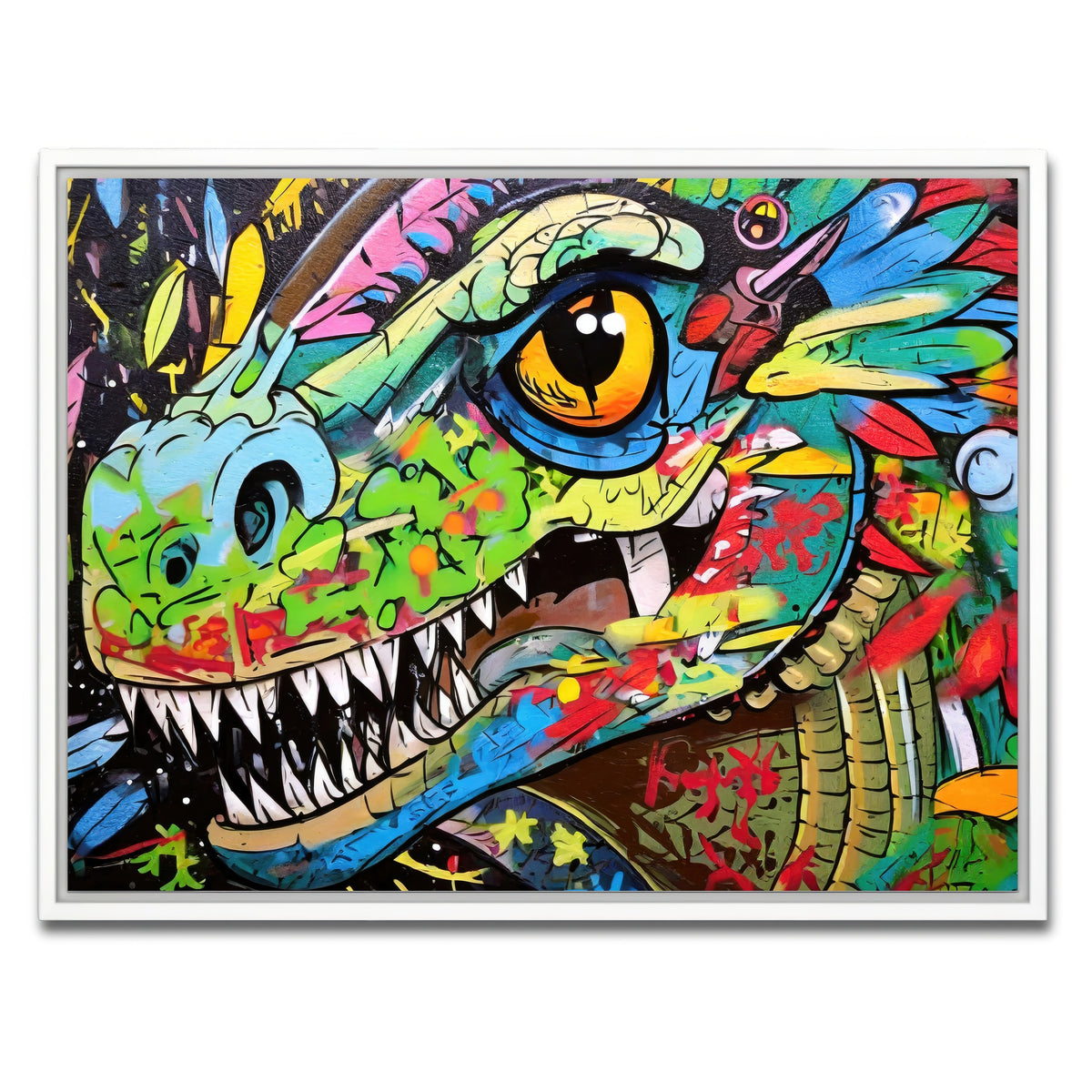 AUTO-MOCKUP WHITE | dinosaur graffiti | 1 Piece | White Framed Canvas | group=4x3