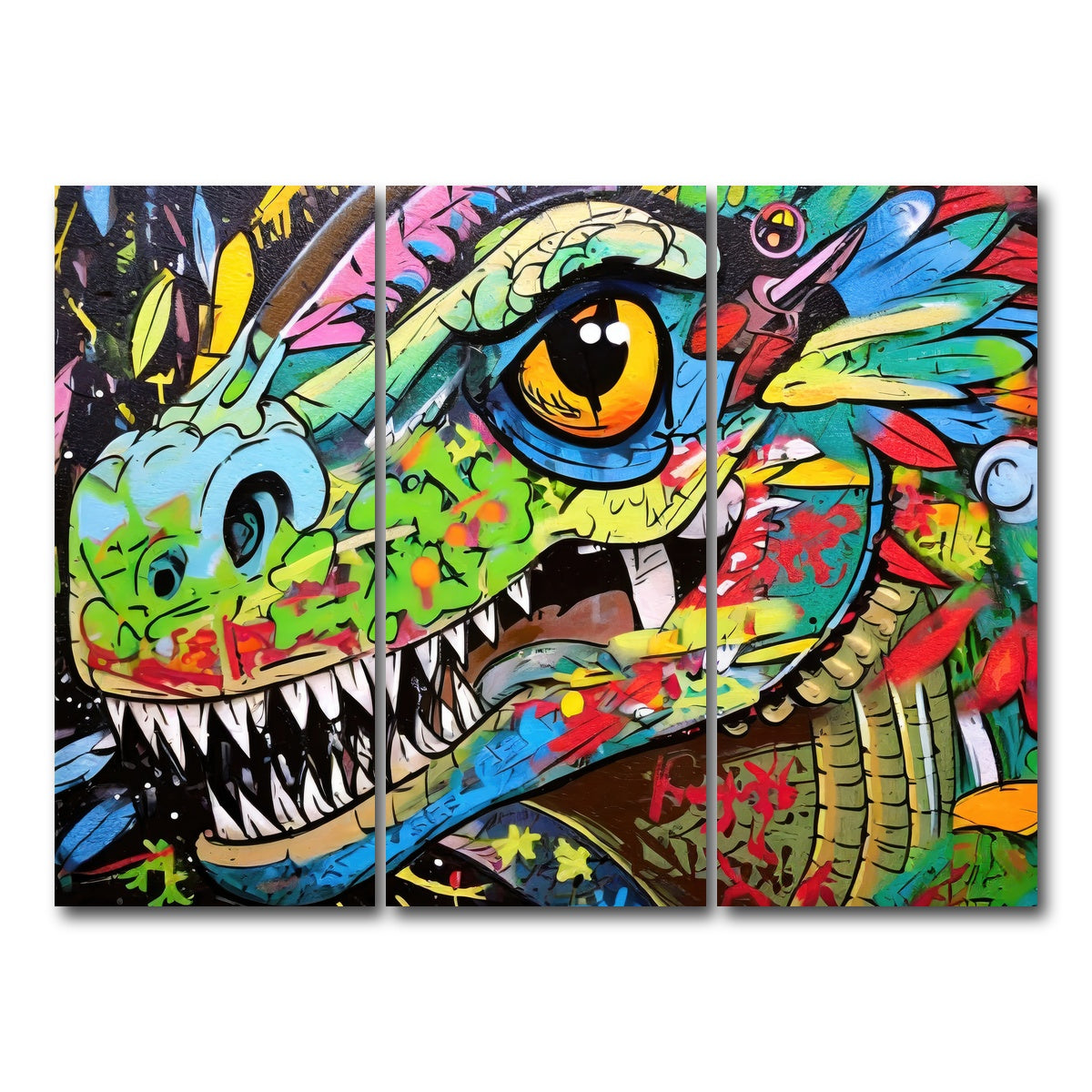 AUTO-MOCKUP WHITE | dinosaur graffiti | 3 Piece | Gallery Wrap Canvas | group=8x18