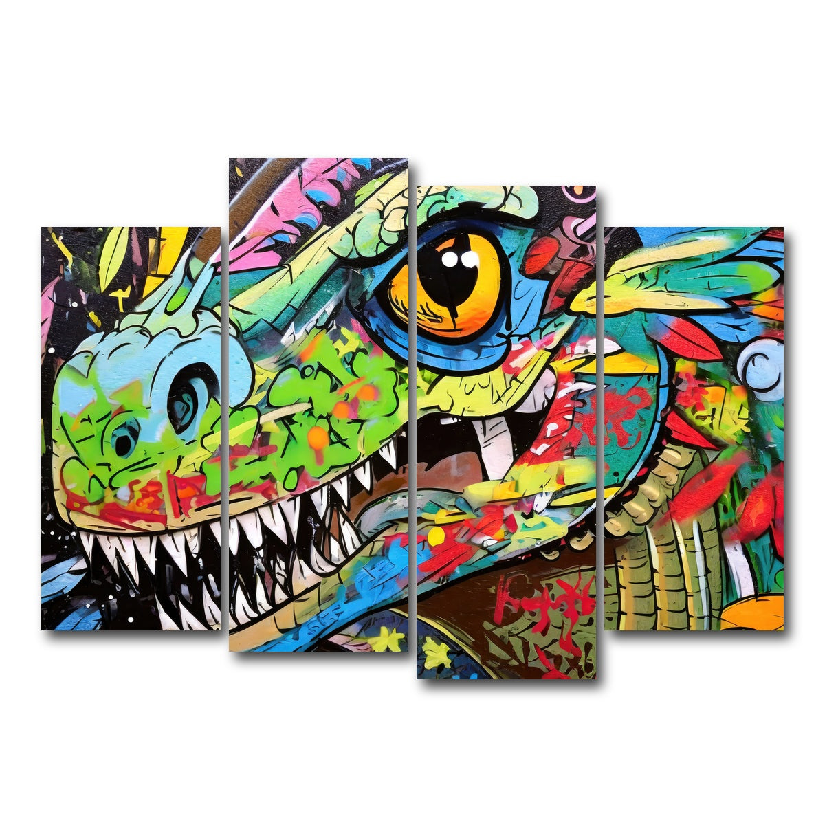 AUTO-MOCKUP WHITE | dinosaur graffiti | 4 Piece | Gallery Wrap Canvas | group=4_normal