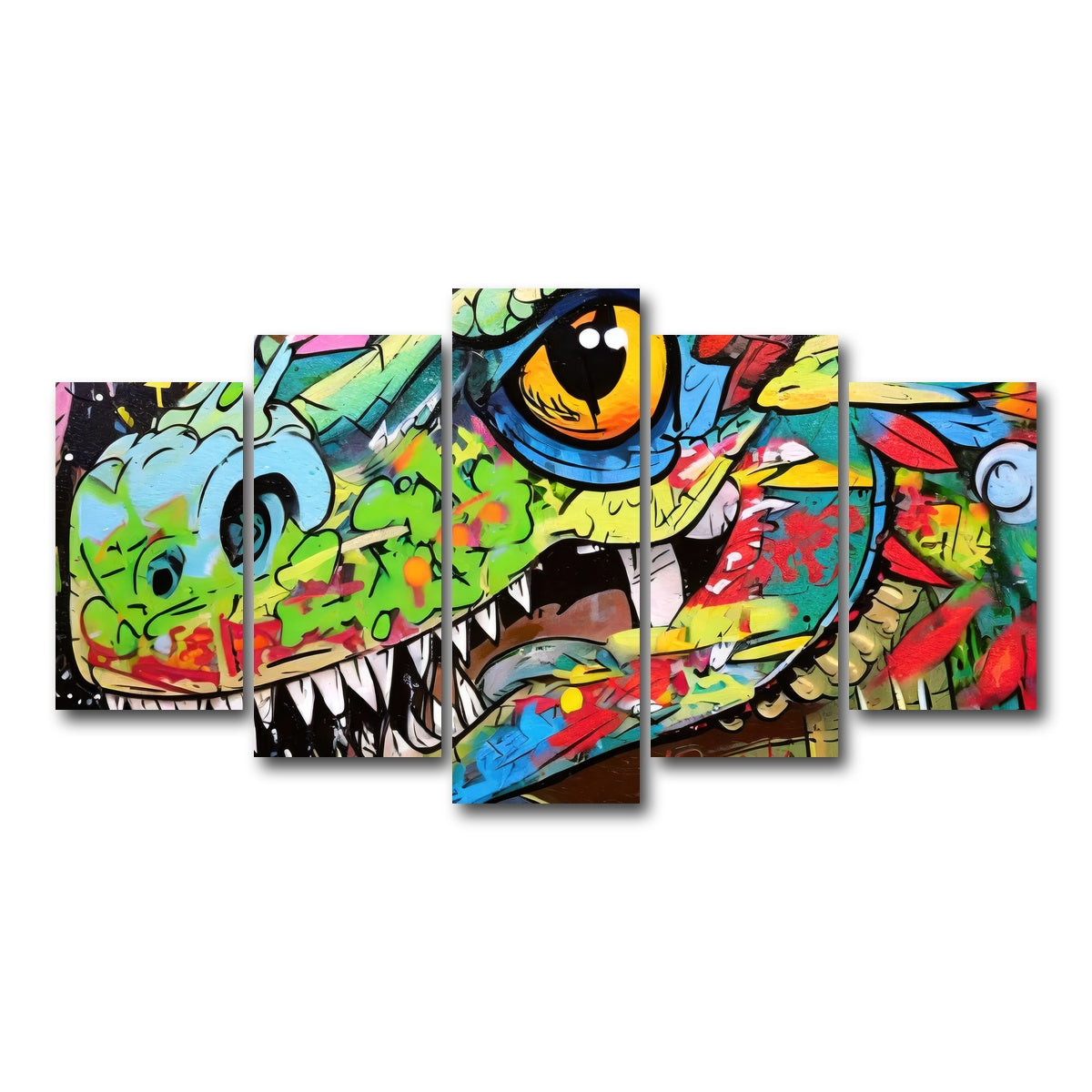 AUTO-MOCKUP WHITE | dinosaur graffiti | 5 Piece | Gallery Wrap Canvas | group=5_normal