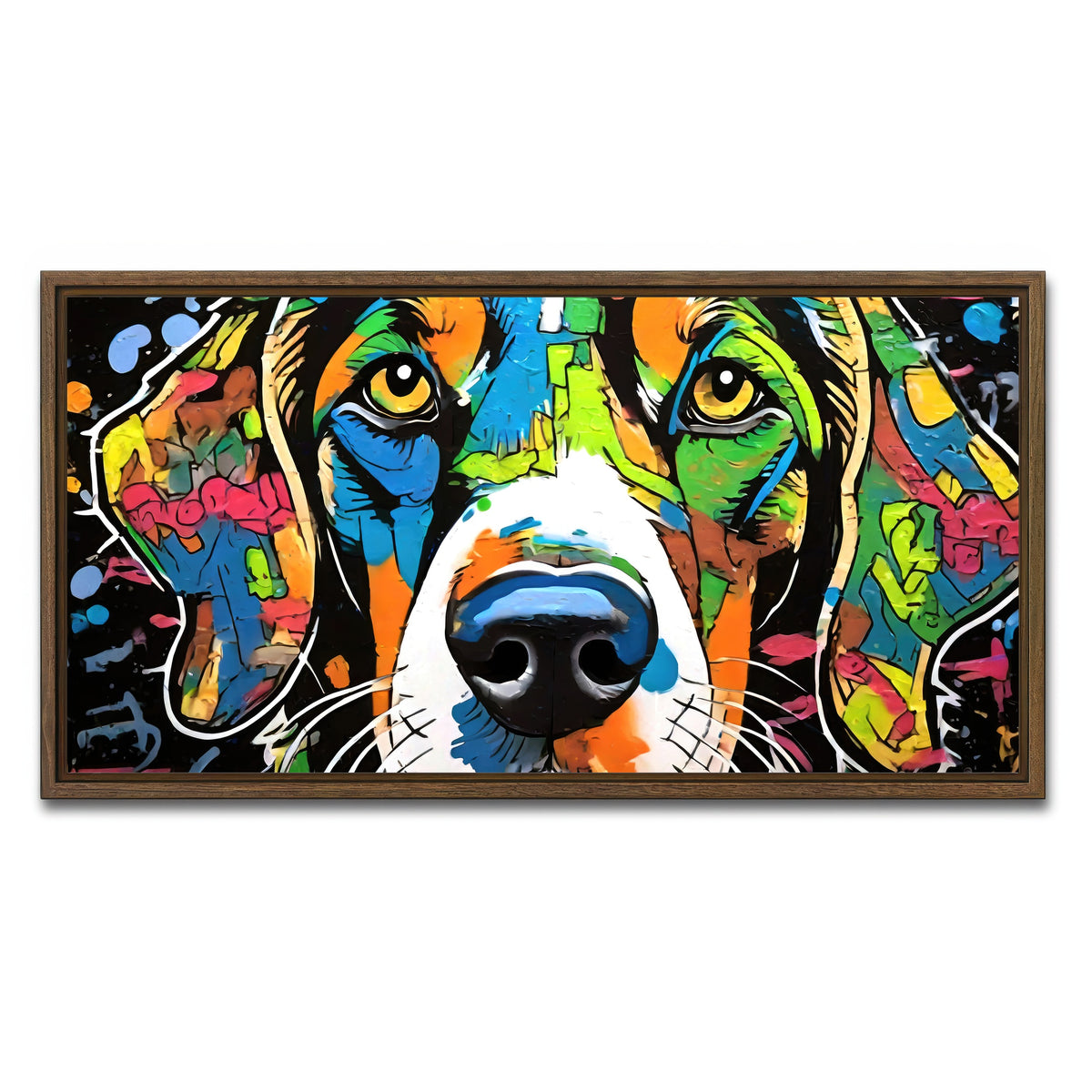 AUTO-MOCKUP WHITE | dog graffiti | 1 Piece | Walnut Framed Canvas | group=2x1