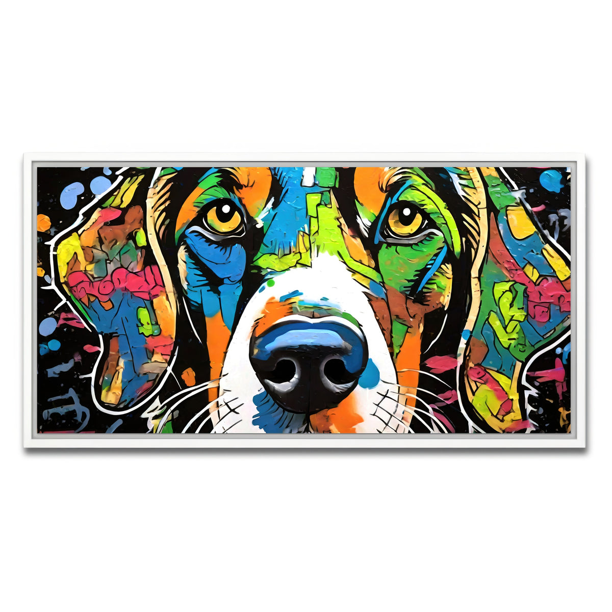 AUTO-MOCKUP WHITE | dog graffiti | 1 Piece | White Framed Canvas | group=2x1