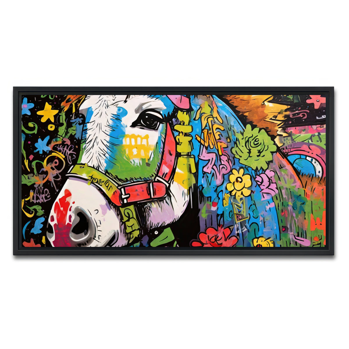 AUTO-MOCKUP WHITE | donkey graffiti | 1 Piece | Black Framed Canvas | group=2x1
