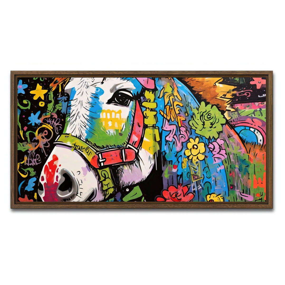 AUTO-MOCKUP WHITE | donkey graffiti | 1 Piece | Walnut Framed Canvas | group=2x1