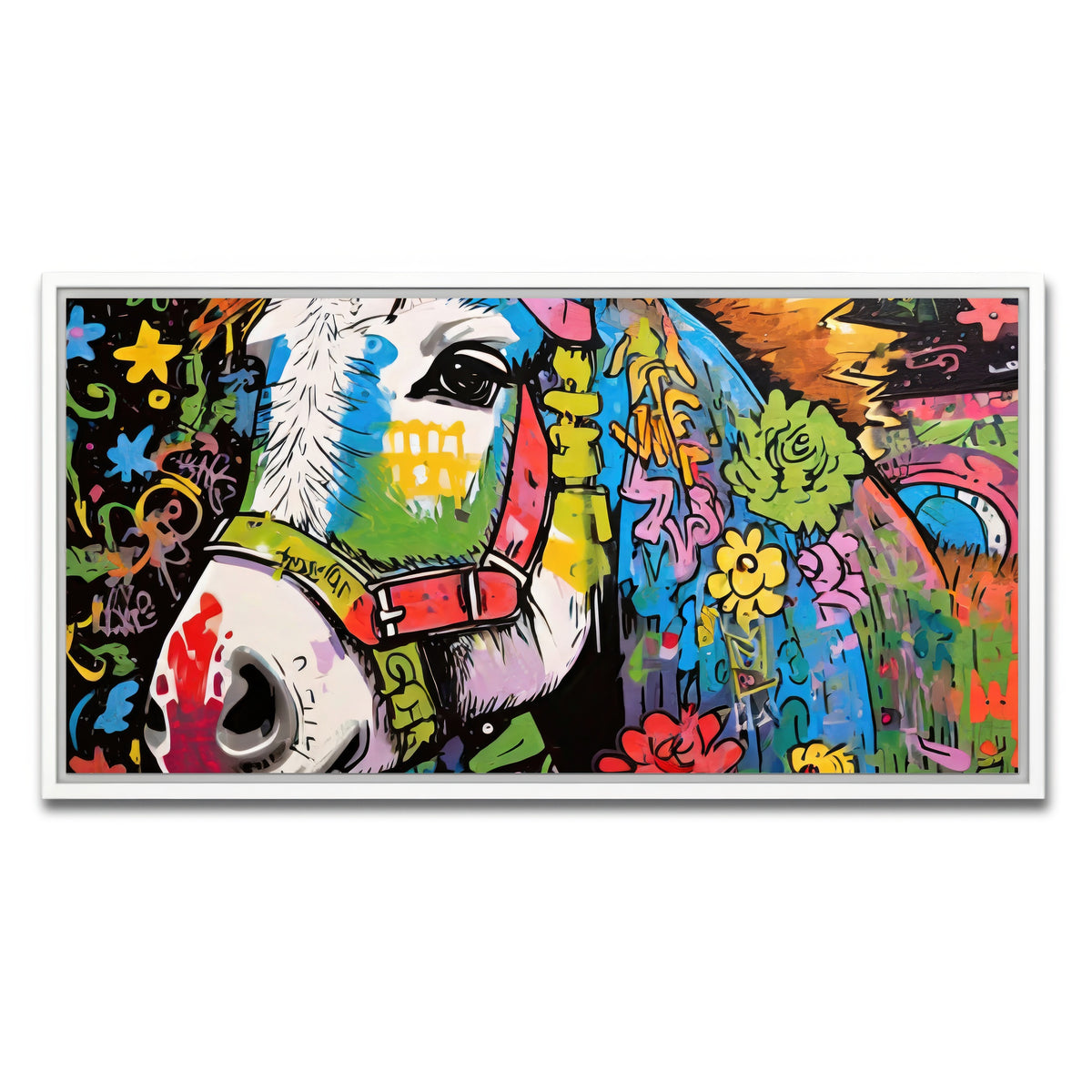 AUTO-MOCKUP WHITE | donkey graffiti | 1 Piece | White Framed Canvas | group=2x1