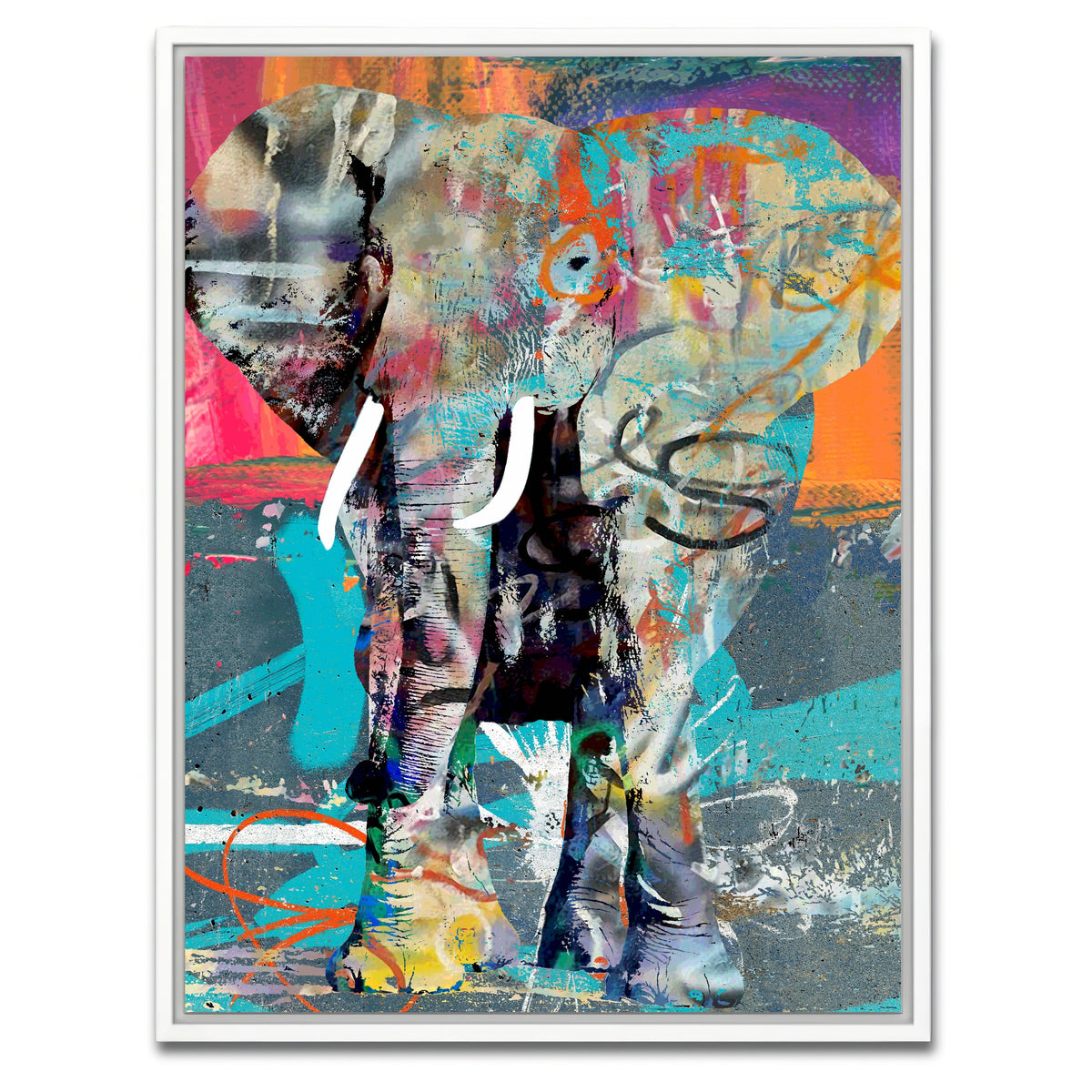 AUTO-MOCKUP WHITE | elephant graffiti | 1 Piece | White Framed Canvas | group=3x4
