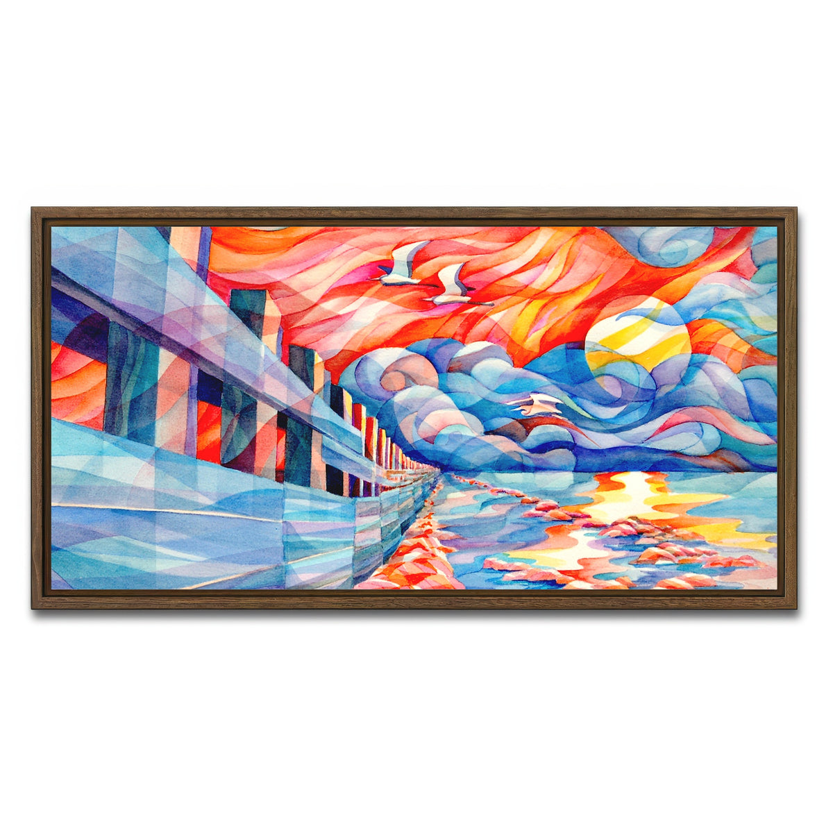 AUTO-MOCKUP WHITE | flight of the egrets | 1 Piece | Walnut Framed Canvas | group=2x1