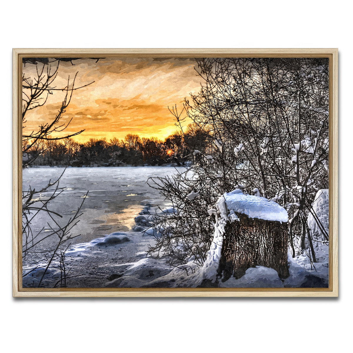 AUTO-MOCKUP WHITE | frozen lake at sunset | 1 Piece | Natural Framed Canvas | group=4x3