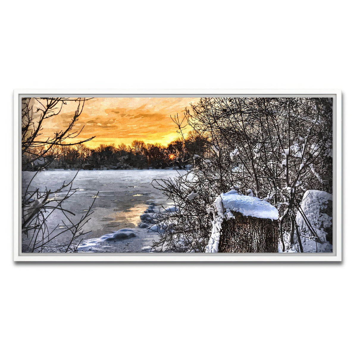 AUTO-MOCKUP WHITE | frozen lake at sunset | 1 Piece | White Framed Canvas | group=2x1