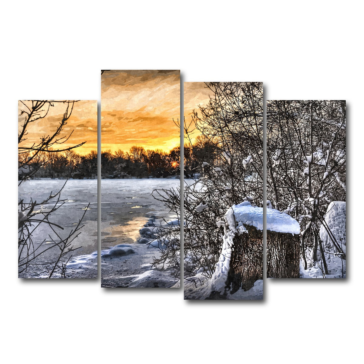 AUTO-MOCKUP WHITE | frozen lake at sunset | 4 Piece | Gallery Wrap Canvas | group=4_normal
