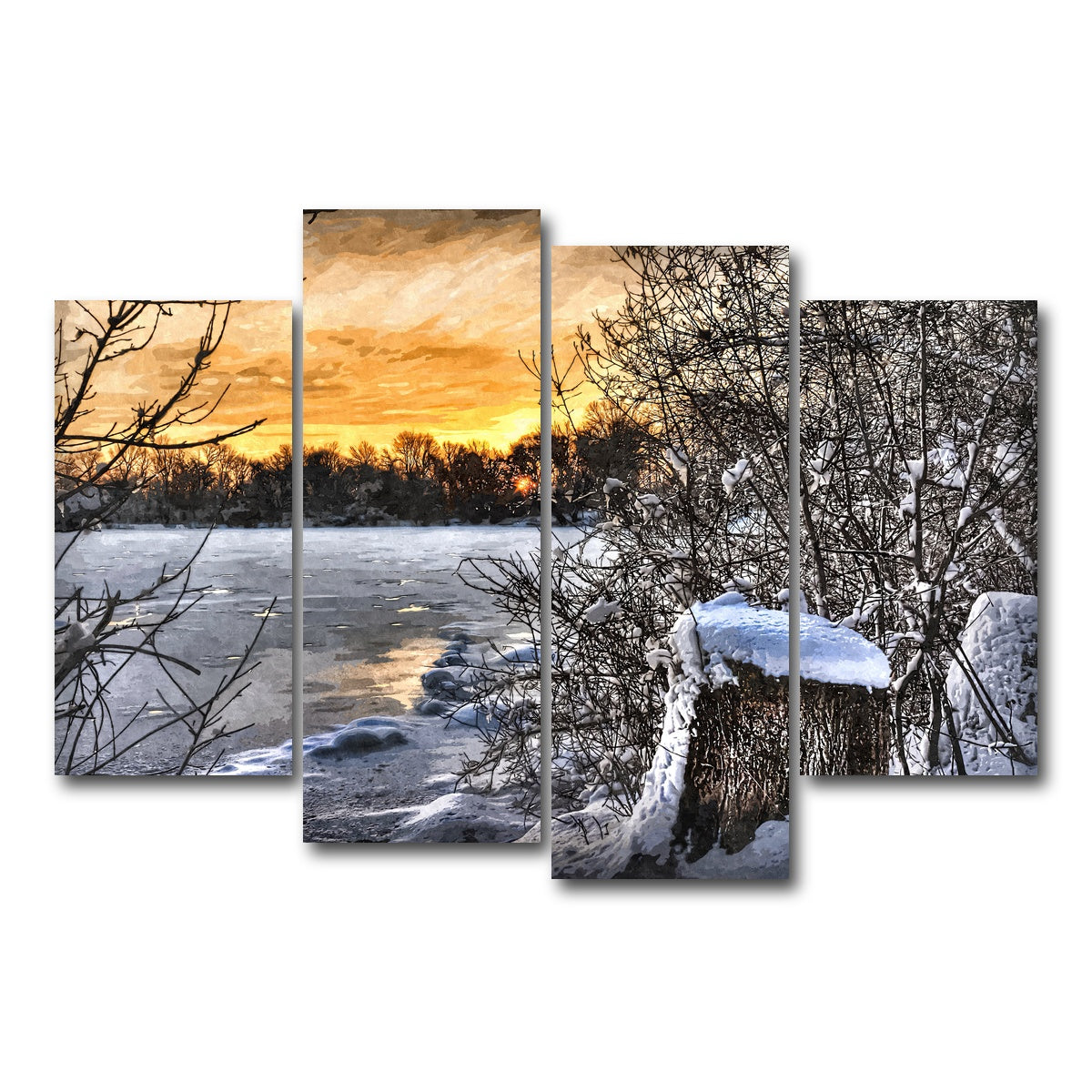 AUTO-MOCKUP WHITE | frozen lake at sunset | 4 Piece | Gallery Wrap Canvas | group=4_short
