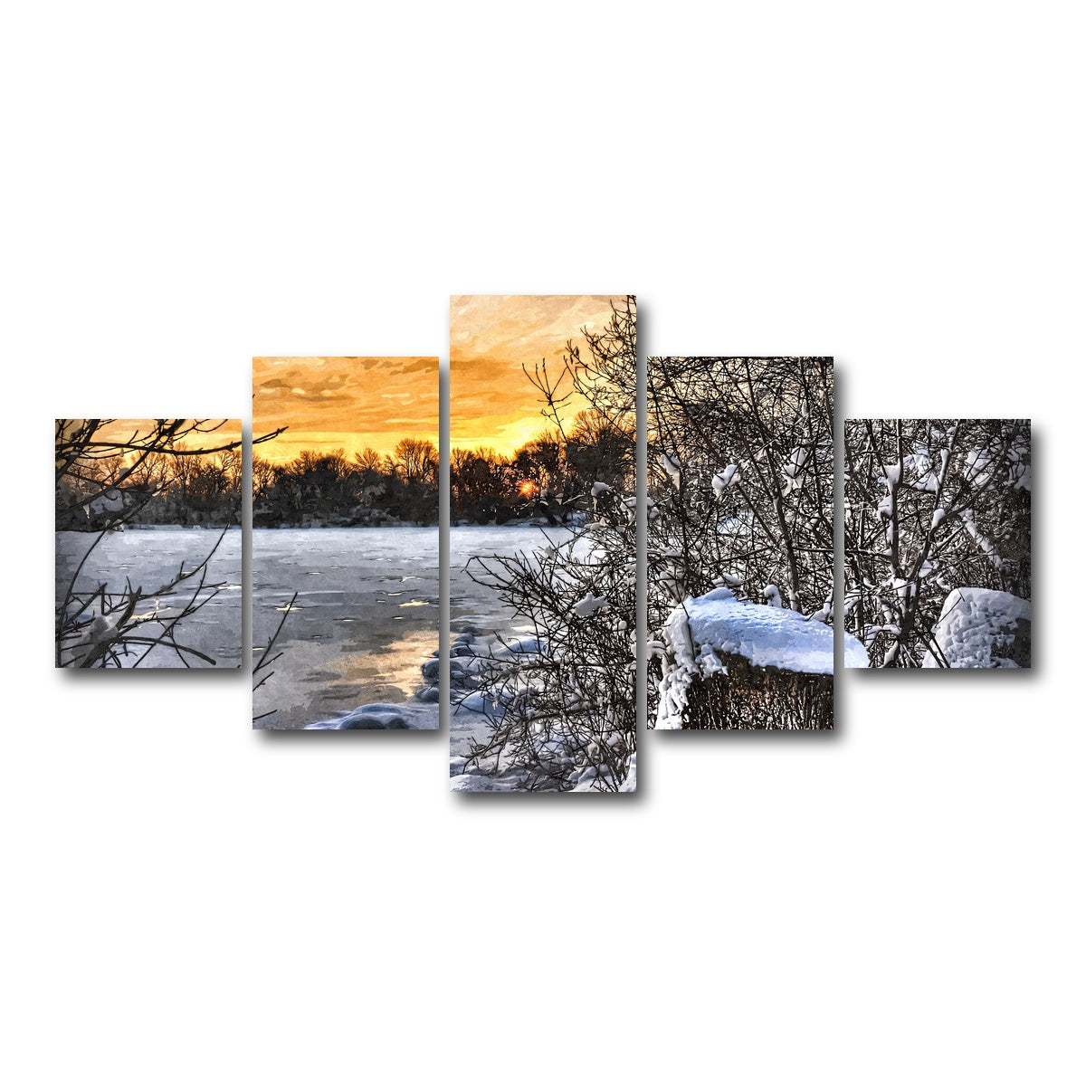 AUTO-MOCKUP WHITE | frozen lake at sunset | 5 Piece | Gallery Wrap Canvas | group=5_short
