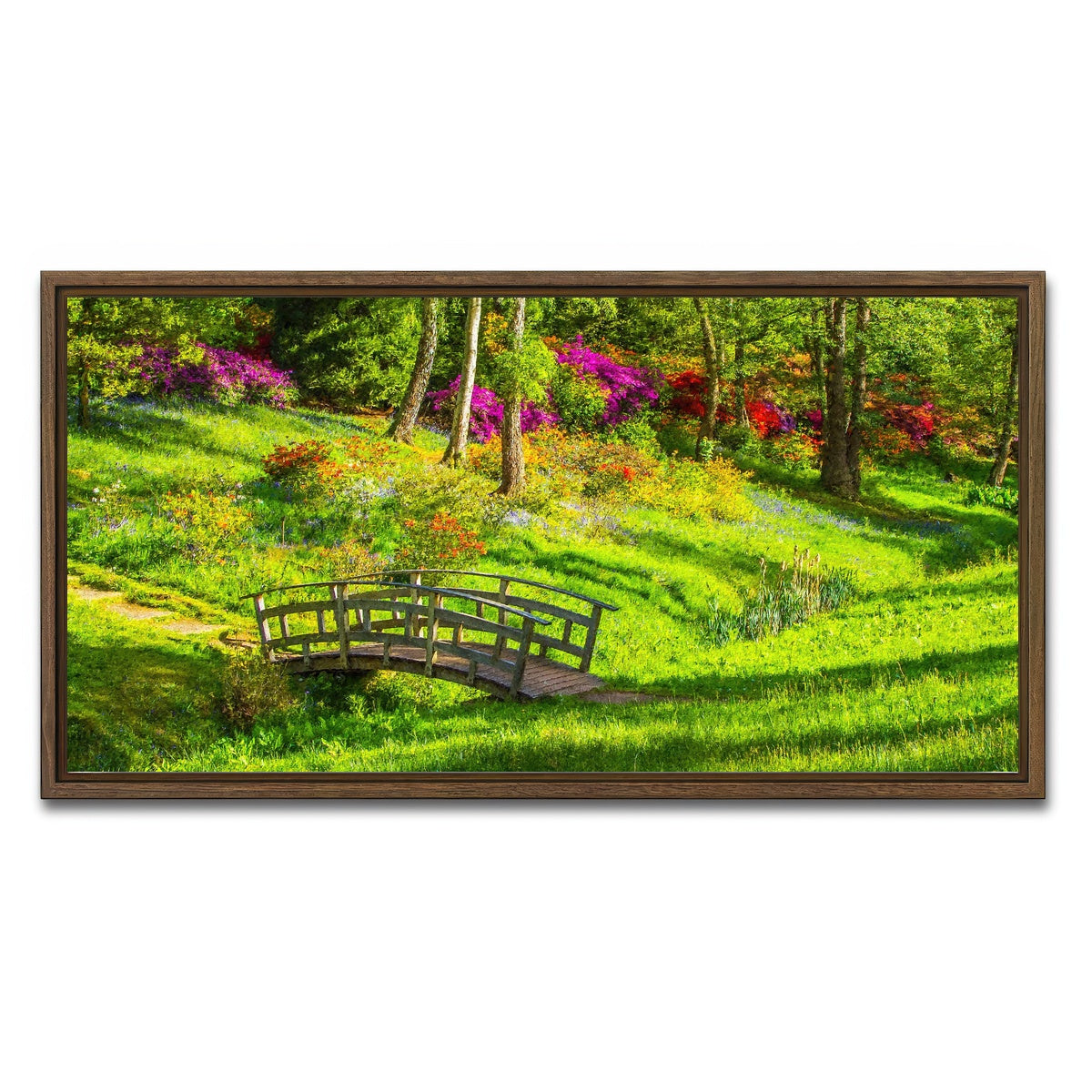 AUTO-MOCKUP WHITE | garden footpath bridge | 1 Piece | Walnut Framed Canvas | group=2x1