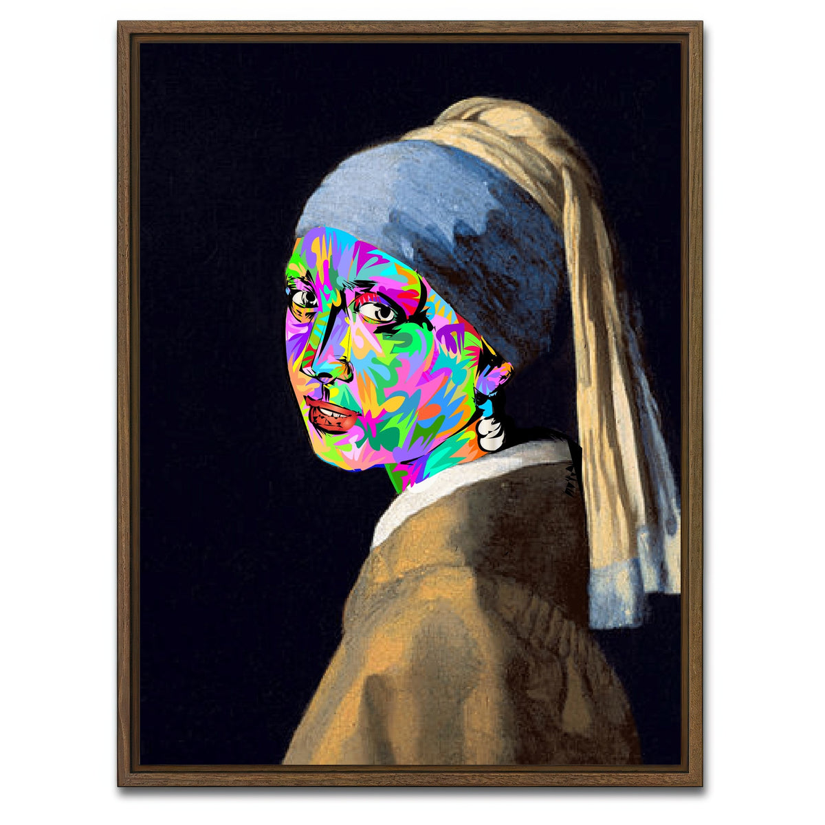AUTO-MOCKUP WHITE | girl with pearl earring | 1 Piece | Walnut Framed Canvas | group=3x4