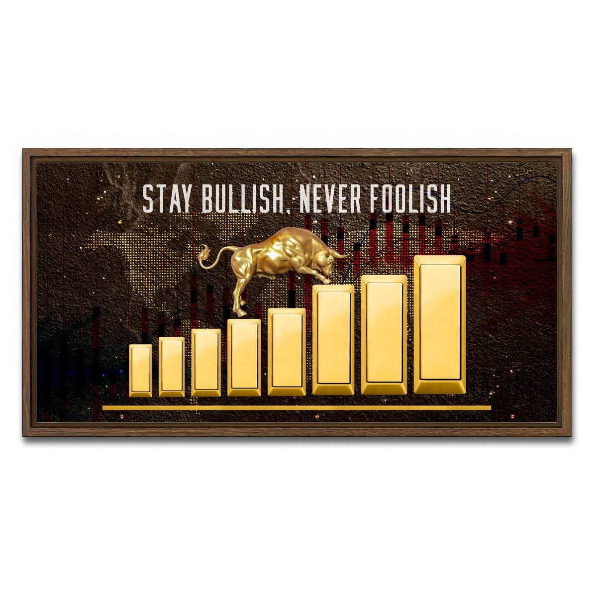 AUTO-MOCKUP WHITE | gold bull design | 1 Piece | Walnut Framed Canvas | group=2x1