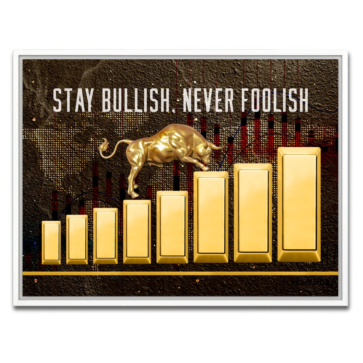 AUTO-MOCKUP WHITE | gold bull design | 1 Piece | White Framed Canvas | group=4x3