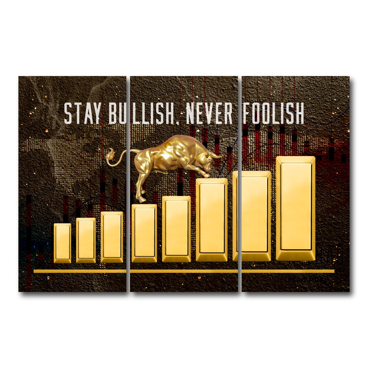 AUTO-MOCKUP WHITE | gold bull design | 3 Piece | Gallery Wrap Canvas | group=12x24
