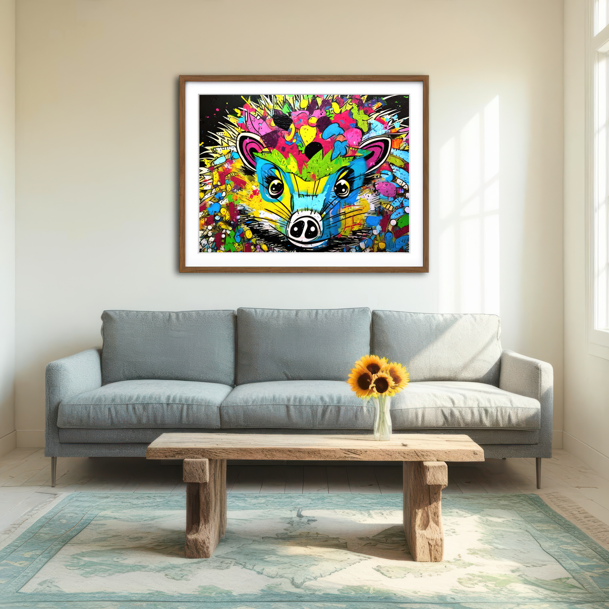 AUTO-MOCKUP ROOM | Hedgehog Graffiti Wall Art