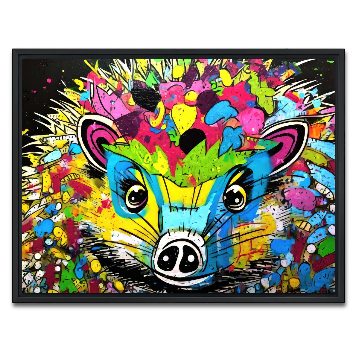 AUTO-MOCKUP WHITE | hedgehog graffiti | 1 Piece | Black Framed Canvas | group=4x3