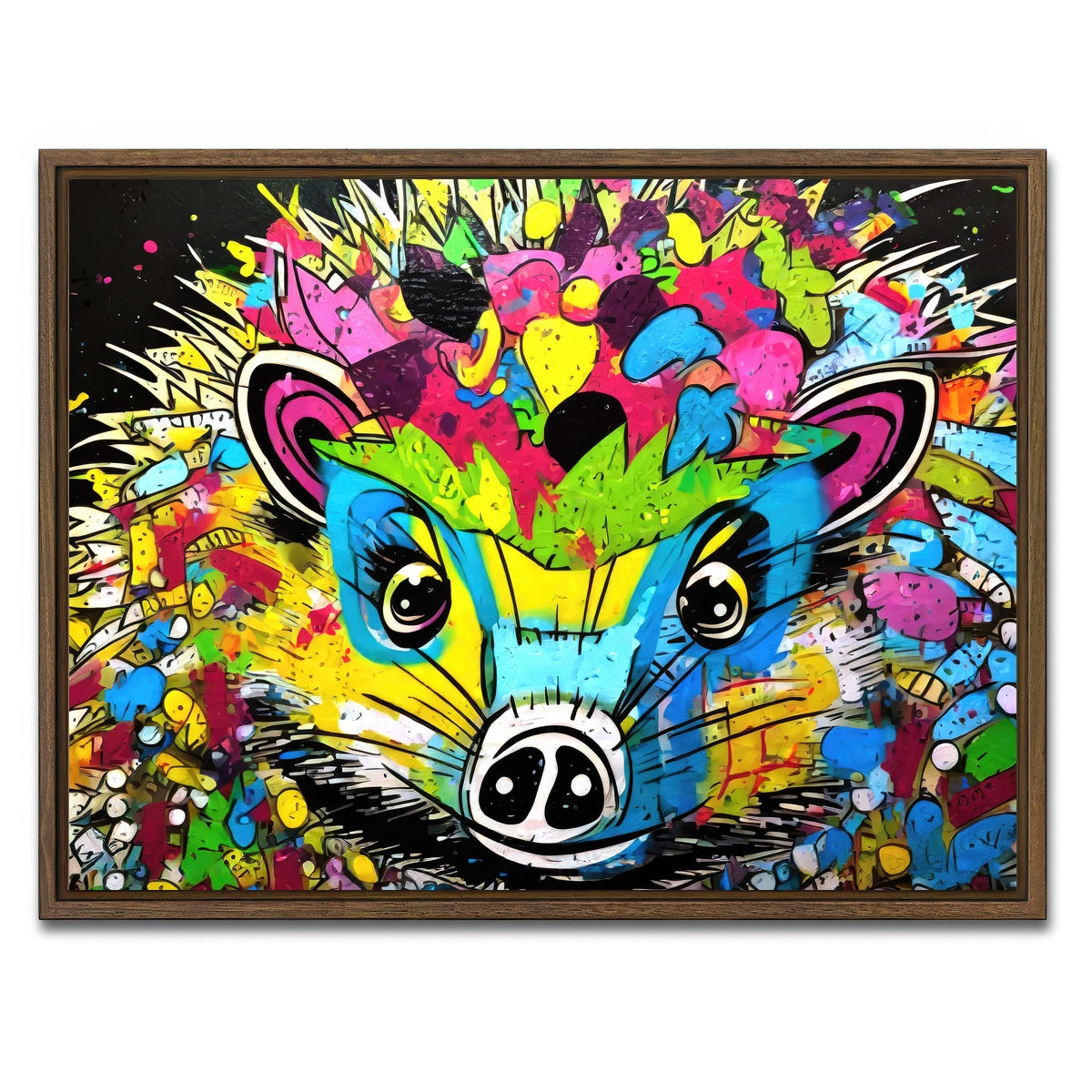 AUTO-MOCKUP WHITE | hedgehog graffiti | 1 Piece | Walnut Framed Canvas | group=4x3