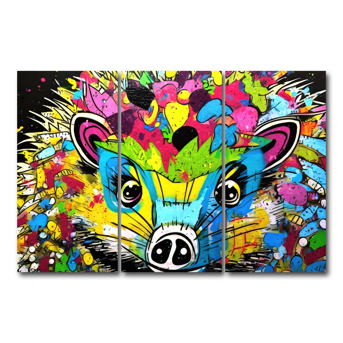 AUTO-MOCKUP WHITE | hedgehog graffiti | 3 Piece | Gallery Wrap Canvas | group=12x24