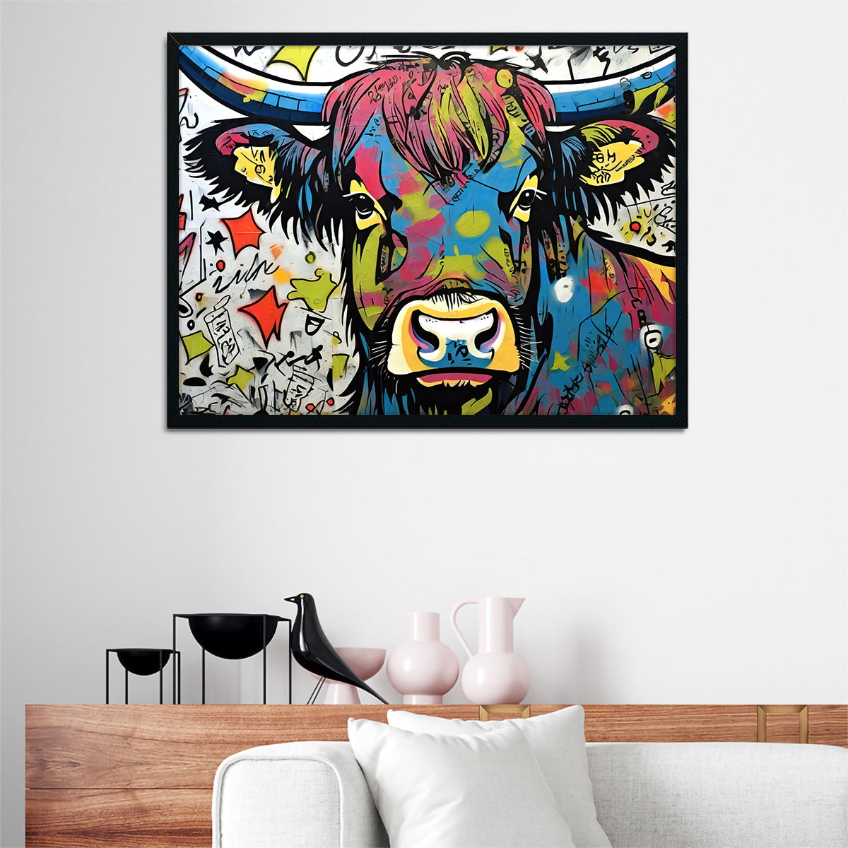 Highland Cow Graffiti Wall Art