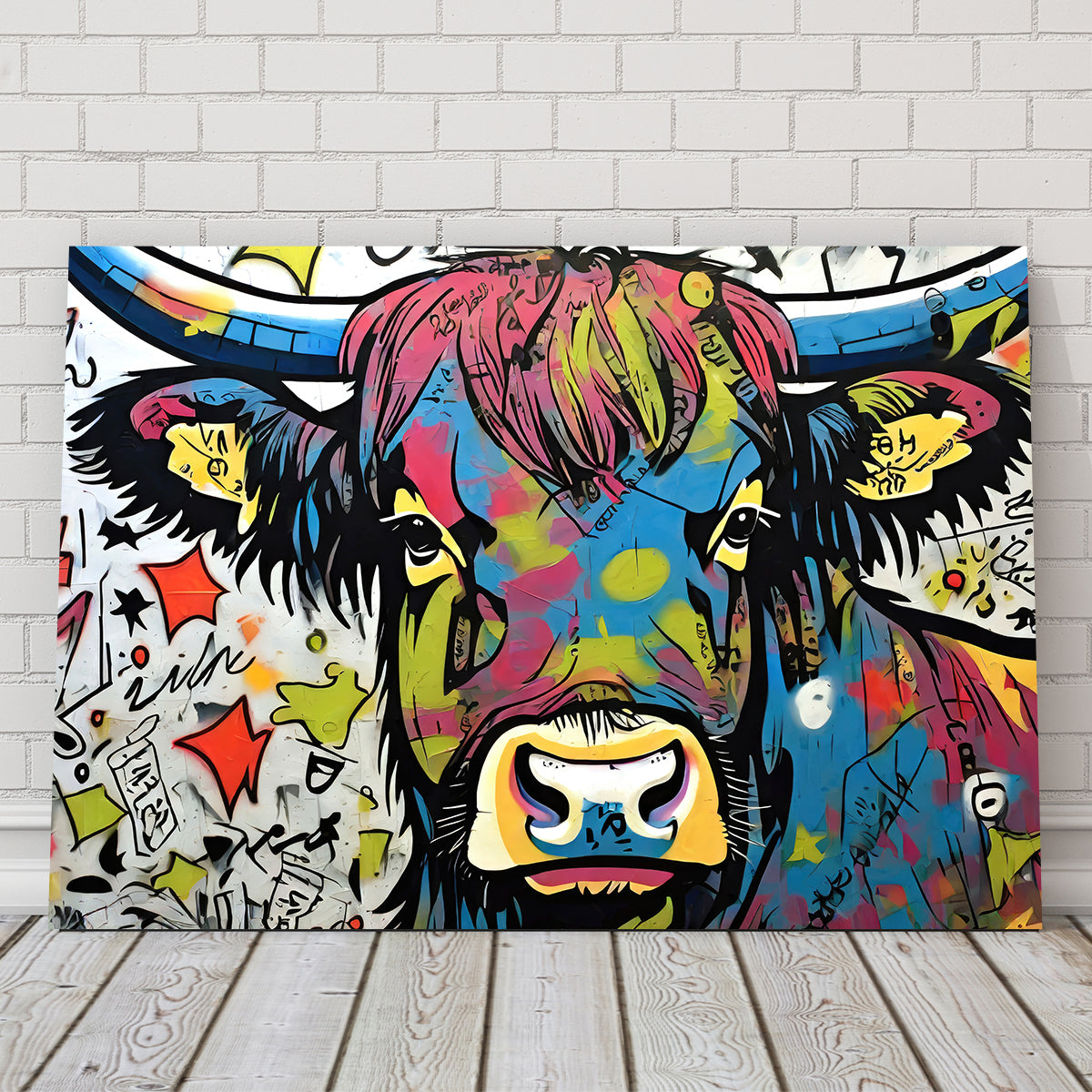 Highland Cow Graffiti Wall Art