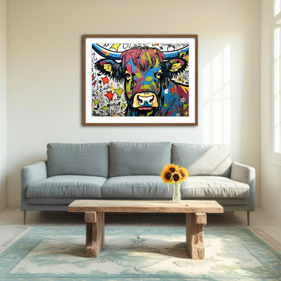 AUTO-MOCKUP ROOM | Highland Cow Graffiti Wall Art
