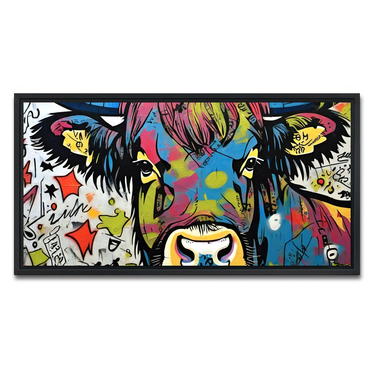 AUTO-MOCKUP WHITE | highland cow graffiti | 1 Piece | Black Framed Canvas | group=2x1